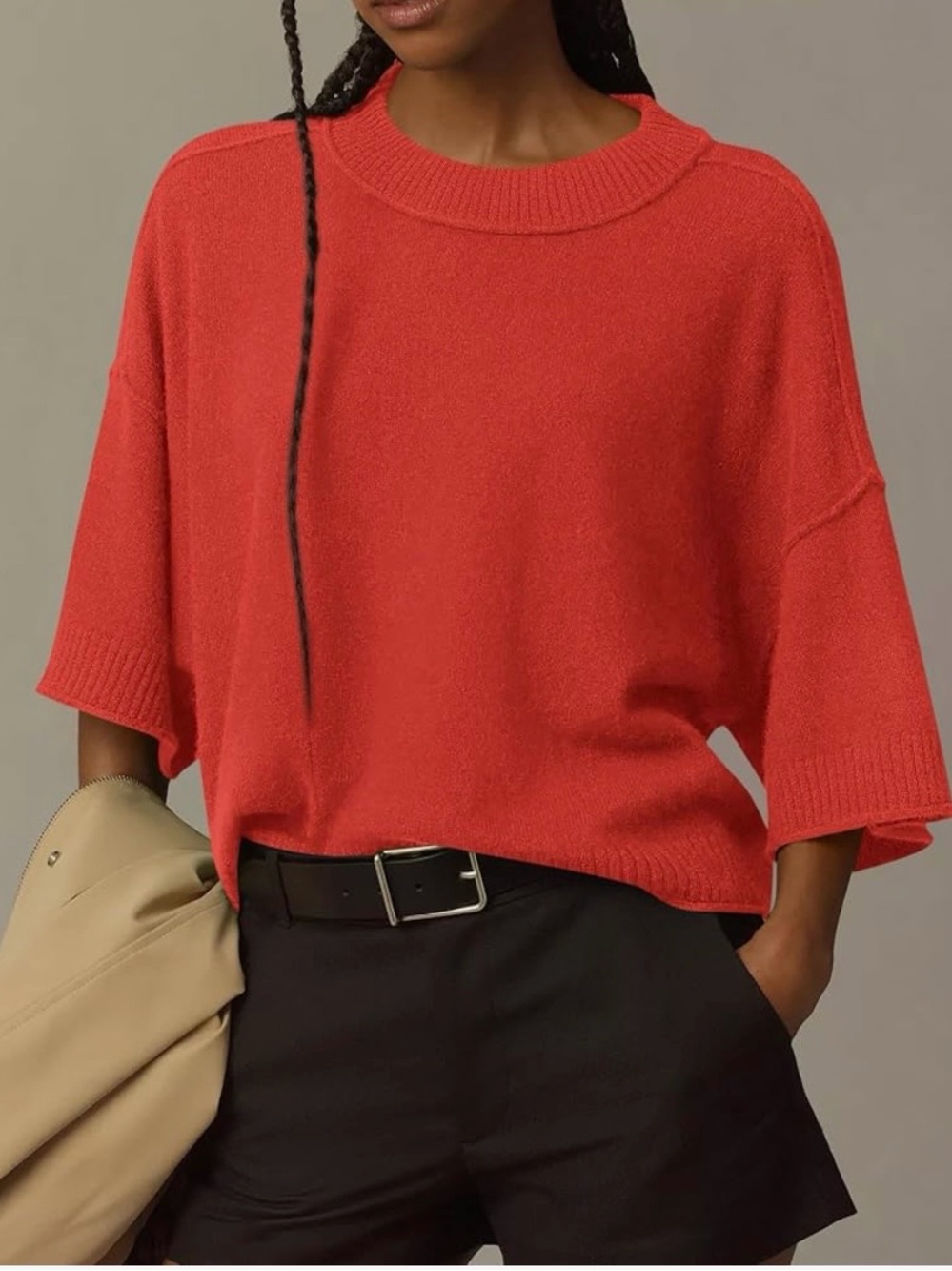 Crewneck Short Sleeve Sweater - Red